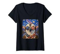 Femme Osprey Portant des Lunettes Drapeau américain T-Shirt avec Col en V