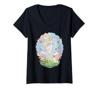 Femme Ostara Équinoxe de Pâques Wiccan Floral Sky Illustration T-Shirt avec Col en V