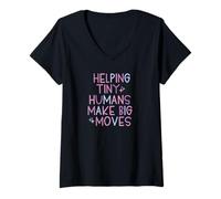 Femme OT & PT Aide Les Petits Humains à Faire de Grands mouvements - Rose T-Shirt avec Col en V