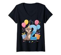 Femme Otter 2ème anniversaire pour garçon fille 2 ans deuxième deux loutre T-Shirt avec Col en V
