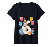Femme Otter 6e anniversaire pour garçon fille 6 ans sixième six loutre T-Shirt avec Col en V