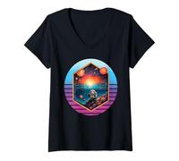 Femme Otter Astronaute planètes spatiales Exploration d'aventure T-Shirt avec Col en V