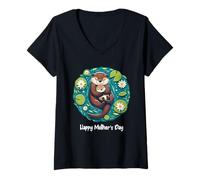 Femme Otter Mom Happy Mother's Day Cute Mama Wife Grandma Women T-Shirt avec Col en V