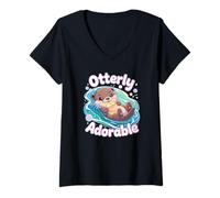 Femme Otterly adorable mignon kawaii loutre animal amateur animal T-Shirt avec Col en V