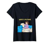 Femme Où est Mon téléphone drôle Morning Chaos Design T-Shirt avec Col en V