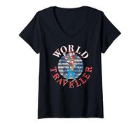 Femme Où est Wally World Traveller Adventure T-Shirt avec Col en V