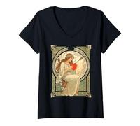 Femme Où l'amour Fait Mal à la Romance Vintage Art Nouveau T-Shirt avec Col en V