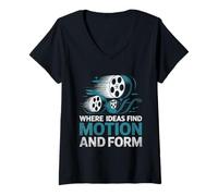 Femme Où les idées trouvent un mouvement et un formulaire Animation Dessiner Animer T-Shirt avec Col en V