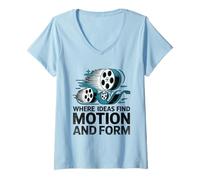 Femme Où les idées trouvent un mouvement et un formulaire Animation Dessiner Animer T-Shirt avec Col en V