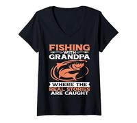 Femme Où Les Vraies Histoires sont Prises en Train de pêcher, Grand-père T-Shirt avec Col en V