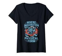 Femme Où l'imagination prend une forme physique Animation Dessiner Animer T-Shirt avec Col en V