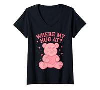 Femme Où Mon câlin à drôle Meme Ours en Peluche Mignons T-Shirt avec Col en V