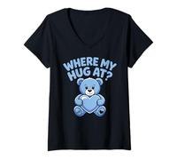 Femme Où Mon câlin à l'ours Tenant Un cœur d'amour câlins Mignon Ours T-Shirt avec Col en V