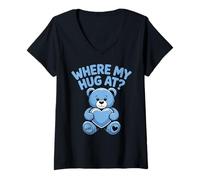 Femme Où Mon câlin à l'ours Tenant Un cœur d'amour Ours T-Shirt avec Col en V
