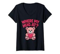 Femme Où Mon câlin à l'ours Tenant Un cœur Rose Ours drôle T-Shirt avec Col en V