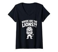 Femme Où sont Les Lions ?! - Drôle d'Afrique Meme Animal T-Shirt avec Col en V