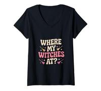 Femme Où sont mes sorcières à Halloween T-Shirt avec Col en V