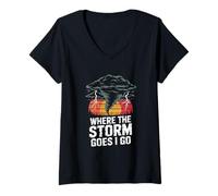 Femme Où va la tempête, Je Vais Tornado Storm Chase T-Shirt avec Col en V