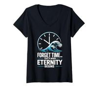 Femme Oublie Le Temps. Vis l’éternité. T-Shirt avec Col en V