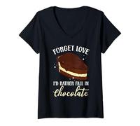 Femme Oubliez l'amour I'd Rather Fall in Chocolate Cake Baking T-Shirt avec Col en V