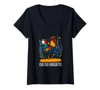 Femme Oui Baguette French Meme Bread Coq Amoureux Francophile T-Shirt avec Col en V