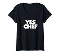 Femme Oui Chef drôle pour Les employés de Votre Chef de Restaurant T-Shirt avec Col en V