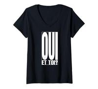 Femme Oui Et Toi Phrase Française Typographie Minimaliste T-Shirt avec Col en V