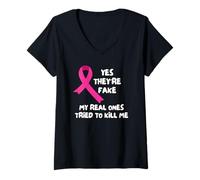 Femme Oui, Ils sont Faux Mes Vrais Ont Essayé De Me Tuer T-Shirt avec Col en V