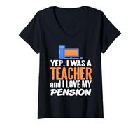 Femme Oui J’étais Enseignant Et J’Aime Ma Retraite T-Shirt avec Col en V