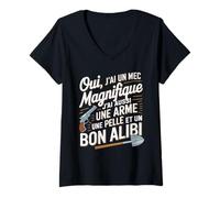 Femme Oui J'ai Un Mec Magnifique Cadeau Femme Couple St Valentin T-Shirt avec Col en V
