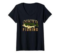 Femme Oui J'Ai Un Plan Retraite Je Prévois D'aller Pêcher T-Shirt avec Col en V