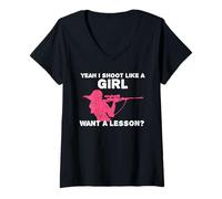 Femme Oui, je photographie comme si une fille voulait une leçon ? Chasseur de filles drôles T-Shirt avec Col en V