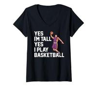 Femme Oui Je suis Grand Oui Je Joue Au Basket-Ball Design pour T-Shirt avec Col en V