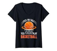 Femme Oui, Je suis Grand, Oui, Je Joue au Basket Funny Sports T-Shirt avec Col en V