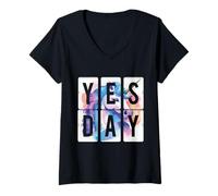 Femme Oui Jour Yes Day Licorne Arc-En-Ciel T-Shirt avec Col en V