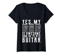 Femme Oui, Mon père est génial et il Joue de la Guitare T-Shirt avec Col en V
