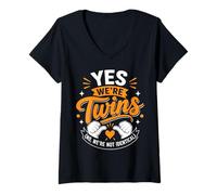 Femme Oui, Nous Sommes Jumeaux Non, Nous ne Sommes Pas identiques T-Shirt avec Col en V