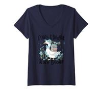 Femme Oups, J'Ai acheté Plus de Livres | Goose Fun T-Shirt avec Col en V