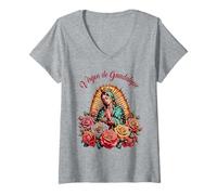 Femme Our Lady of Guadalupe Catholic Religious Virgin Saint Mary T-Shirt avec Col en V