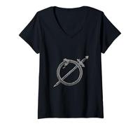 Femme Ouroboros Épée Serpent/Serpent Mangeant la Queue/Cycle éternel T-Shirt avec Col en V