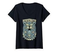 Femme Ours Berserker Viking Guerrier Hache Marteau mythologie Nordique T-Shirt avec Col en V