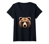 Femme Ours Brun Grizzly Ours Frères Ours Brun T-Shirt avec Col en V