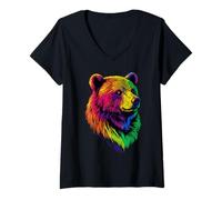 Femme Ours Brun Grizzly Ours Frères Ours Brun T-Shirt avec Col en V