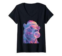 Femme Ours coloré dans des Lunettes Pastel Esthétique Animal de Noël T-Shirt avec Col en V