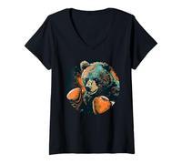 Femme Ours cool avec gants de boxe pour homme et femme T-Shirt avec Col en V