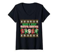 Femme Ours Dansants de Noël T-Shirt avec Col en V