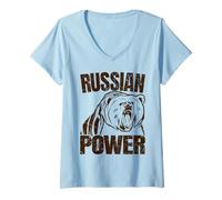 Femme Ours de Puissance Russe Saying Russia Gym Bodybuilding T-Shirt avec Col en V