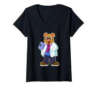 Femme Ours Docteur Stéthoscope T-Shirt avec Col en V