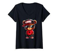 Femme Ours en Peluche Albanais Illyrien Drapeau Albanie Shqip T-Shirt avec Col en V