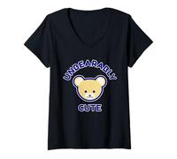 Femme Ours en Peluche drôle Bleu Beige Dessin animé insupportable Mignon T-Shirt avec Col en V